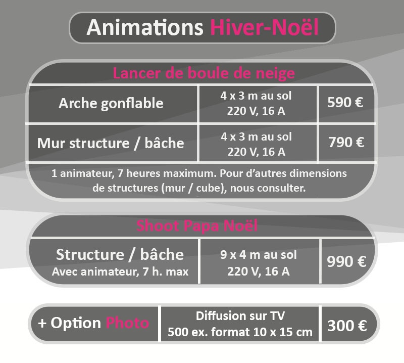 Tarifs Animation Hiver Noël